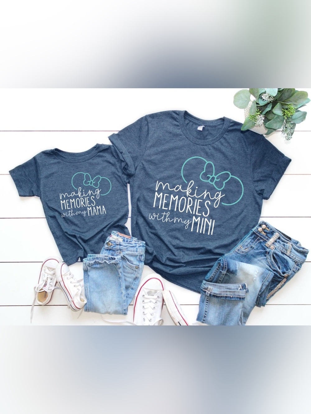 Disney Mommy & Me Matching Shirt Set NWOT Navy Frost Mint Bow Mama Mini XL & 3T